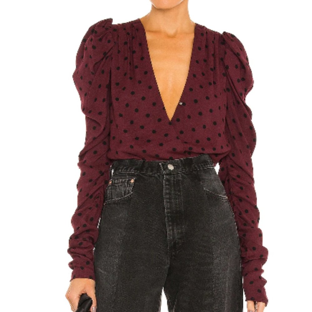 AFRM Danna Bodysuit Maroon & Black Polka dots